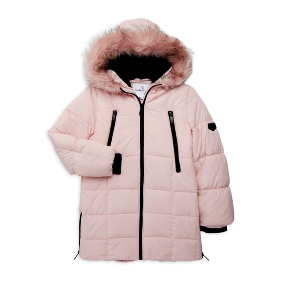 Sam Edelman Pink Hooded Puffer Jacket with Faux Fur Trim NWT 5/6 - Picture 1 of 11